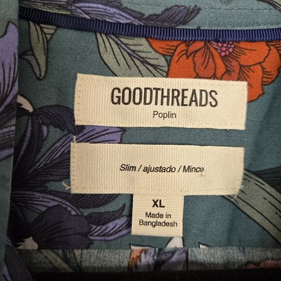 Goodthreads Floral Button Down Shirt Men's XL Poplin Slim Fit Pocket Vacation - Picture 3 of 12